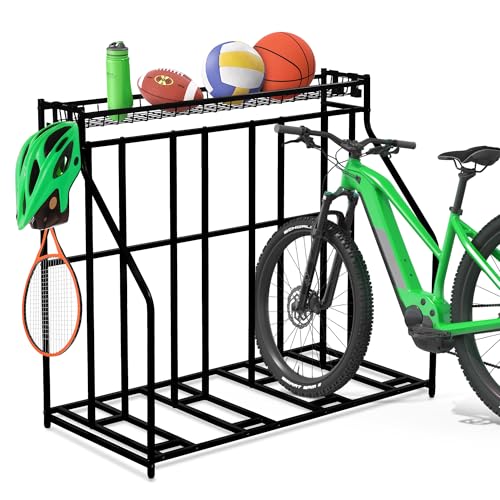 4-Bike Stand, Bike Storage Rack, Bicycle Floor Rack for Garage Organizer, Indoor Sporting Gear Storage Station