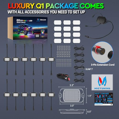Q1 MAX 12 Pod Chasing Color Rock Lights for Trucks UTV SUV ATV (93.44 Ounce)