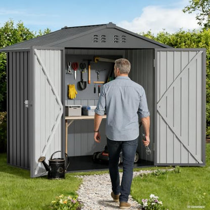 6'x4' Shed Outdoor Storage Metal with Lockable Doors & Vents