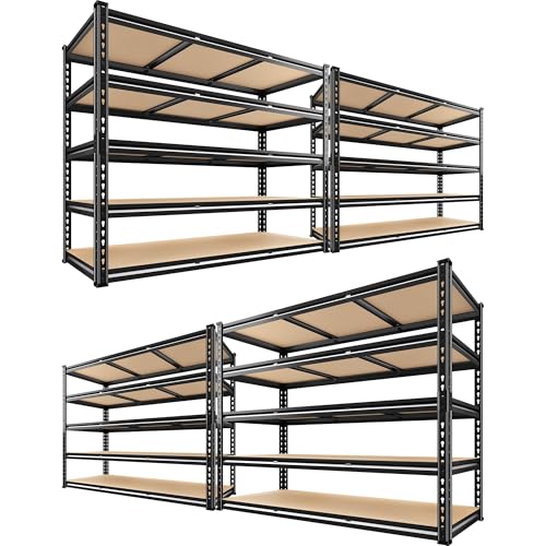 48" W Garage Shelving 3080LBS Storage Shelves 5 Tier Industrial Shelving Adjustable Metal Storage Shelves for Garage (4 Count)