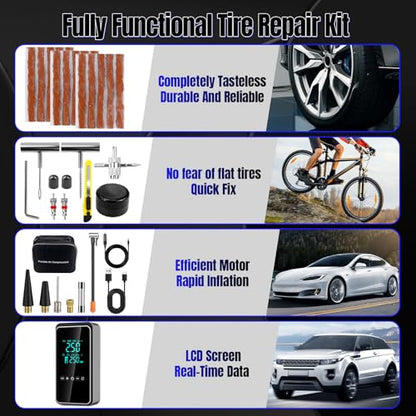Tire Inflator Portable Air Compressor with Tire Repair Kit