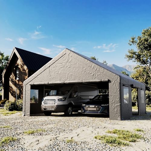 20'×20' Storage Shelter Outdoor Gable Roof Carport with Removable Side Walls