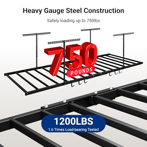 4x8 Overhead Garage Storage Rack with 6 Hooks (2 Count)