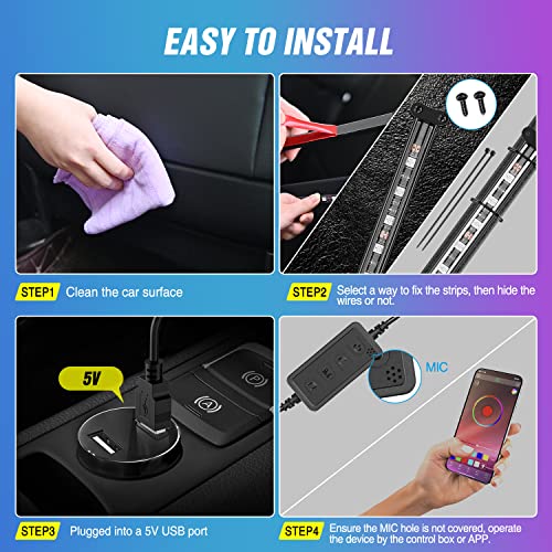 4PCS USB Car Interior Lights Dream Color App and Remote Control