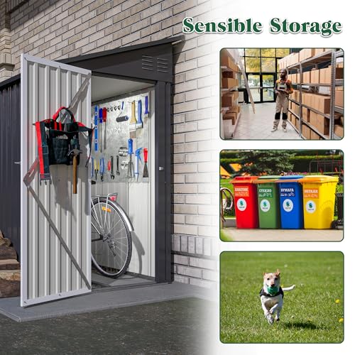 Storage Shed 4 * 8 FT Lean to Shed Metal Sheds & Outdoor Storage Cabinet Lockable Tool Organization Bike Mower Shed Portable Outside for Garden Patio