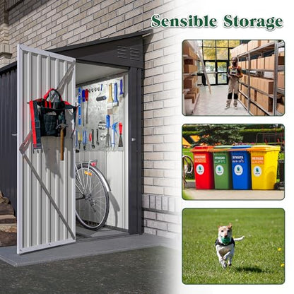 Storage Shed 4 * 8 FT Lean to Shed Metal Sheds & Outdoor Storage Cabinet Lockable Tool Organization Bike Mower Shed Portable Outside for Garden Patio