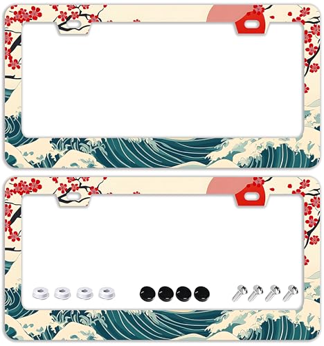 Waves Cherry Blossom License Plate Frames