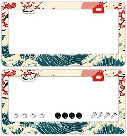 Waves Cherry Blossom License Plate Frames