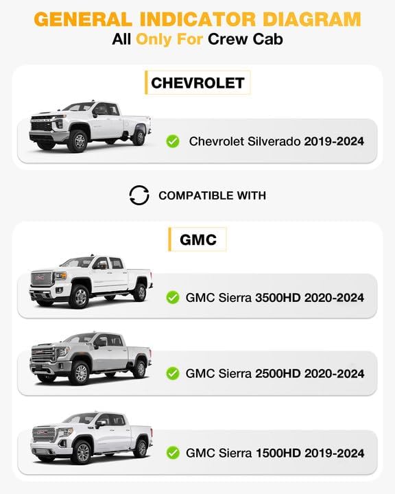 3W Floor Mats Fit for 2019-2024 2025 Chevy Silverado/GMC Sierra 1500 & 2020-2024 2025 Chevrolet Silverado/GMC Sierra 2500 HD/3500HD Crew Cab TPE All Weather Custom Fit, with Factory Carpeted Storage