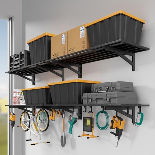 4 Pack Garage Shelving Wall Mounted with 16 Hooks (4 Count)