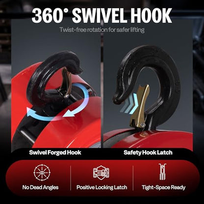 Hand Chain Hoist 2 Ton 4400 Lbs Capacity 10 Feet with 2 Hooks
