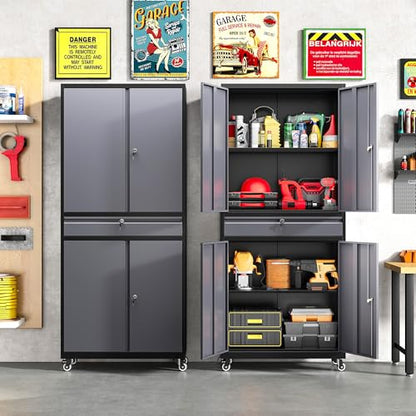 Metal Garage Storage Cabinet with Wheels and Drawer