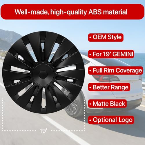 4PCS Wheel Covers Fits for Tesla Model Y Hubcap 19 Inch 2020 (4 Count)