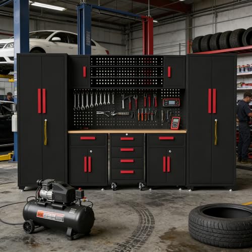 9 Pcs Garage Storage Cabinet System with Steel Cabinet