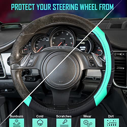 Line Rider Microfiber Leather Sporty Steering Wheel Cover Universal Fits for 95% Truck