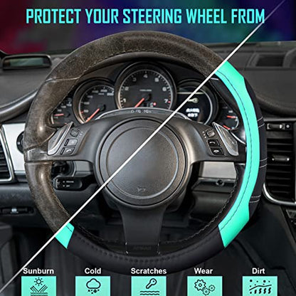 Line Rider Microfiber Leather Sporty Steering Wheel Cover Universal Fits for 95% Truck