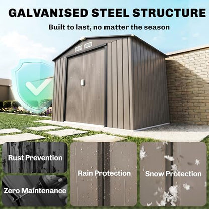 7' x 4' Outdoor Storage Shed Garden Tool Metal Shed Brown