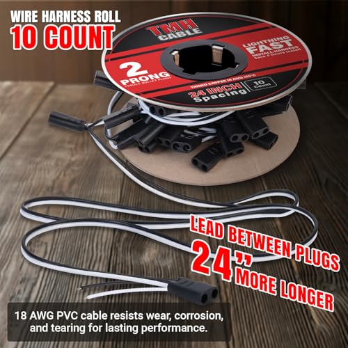 10 Count 2 Prong Wire Harness Roll Double Female Bullet Plug 18 Gauge