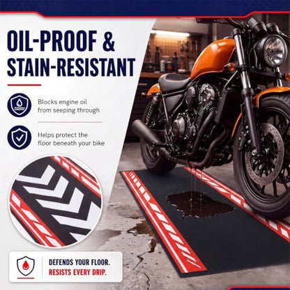 Motorcycle Mat Garage Floor Rug Washable Parking Mats for Garage Floors Non Slip Oil Absorbent Pad Rubber Backing Layer Protects Floor