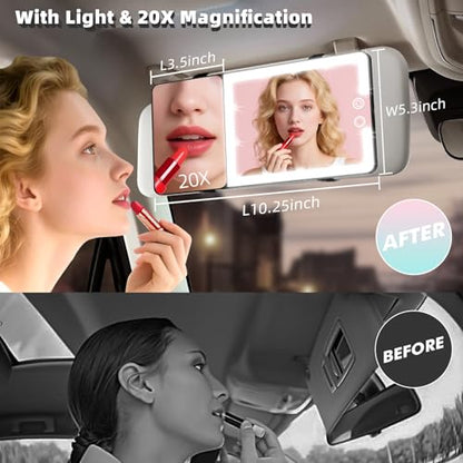 Car Sun Visor Vanity Mirror with Lights & 20X Magnification