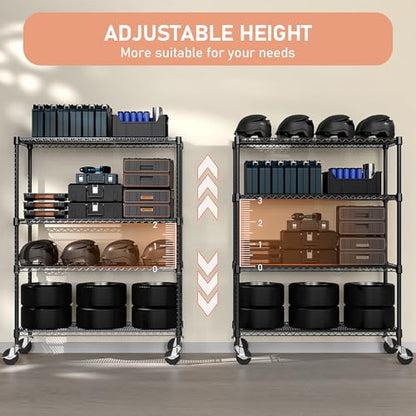 53" W Storage Shelves 1760LBS 4 Tier Metal Shelving Unit with Wheels Heavy Duty Garage Shelving Adjustable Wire Shelves for Pantry