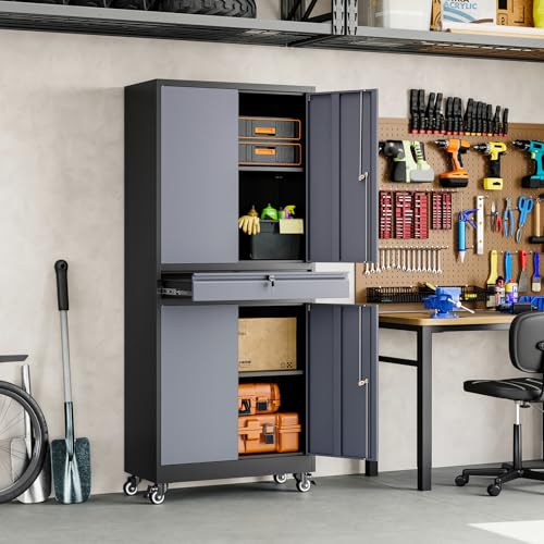 Metal Garage Storage Cabinet with Locking Doors and Adjustable Shelves
