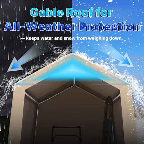 6x8 ft Outdoor Portable Storage Shelter Shed with 2 Roll up Zipper Doors & Vents Carport for Motorcycle Waterproof and UV Resistant Portable Garage Kit Tent