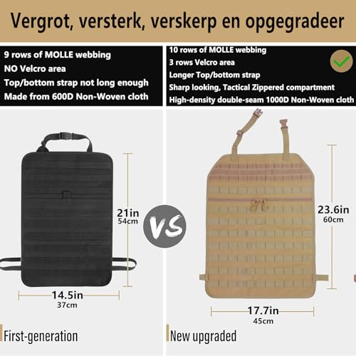 Universal Tactical Car Seat Back Organizer Bag Tactical Molle Vehicle Organizers Panel Vehicle Protector Organizers with 5 Detachable Pouches for Car Truck Ford Jeep