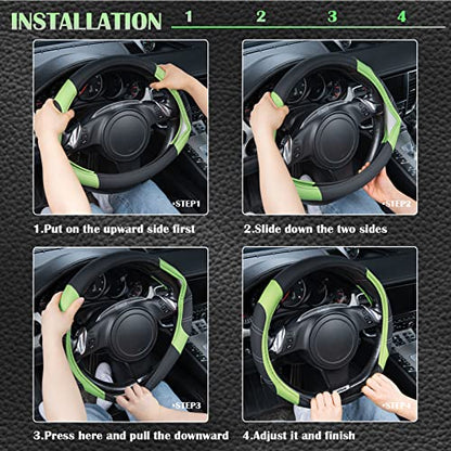 Line Rider Microfiber Leather Sporty Steering Wheel Cover Universal Fits for 95% Truck