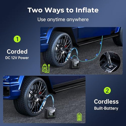 Tire Inflator Portable Air Compressor 150PSI Air Pump for Car Tires [3X Faster] Inflation Electric Smart Tire Pump with Extra