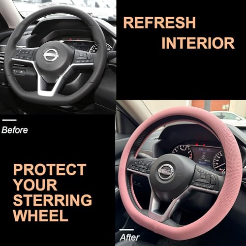 D Shaped Nappa Leather Steering Wheel Cover 14.5