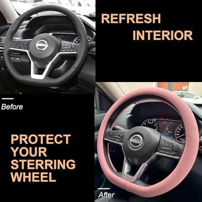 D Shaped Nappa Leather Steering Wheel Cover 14.5