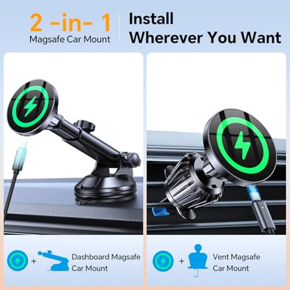 for MagSafe Car Mount Charger【Ultra Magnet】Magnetic Phone Holders for Your Car Charger Magnetic Wireless Car Phone Holder Charger Car Accessories for Women Cell Phone Mount for iPhone 17 16 15