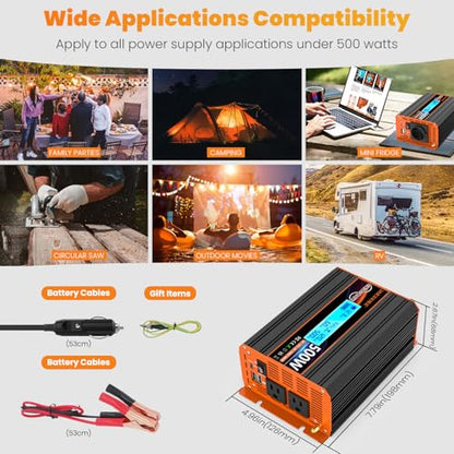 500 Watt Pure Sine Wave Power Inverter 12V DC to 110V 120V Converter for Home