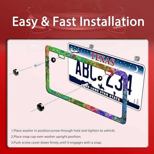 Colored Gemstone Patterns Stainless Steel License Plate Frame for US Cars