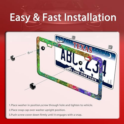 Colored Gemstone Patterns Stainless Steel License Plate Frame for US Cars