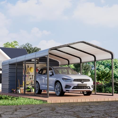 12x25 FT Metal Carport with Side Storage