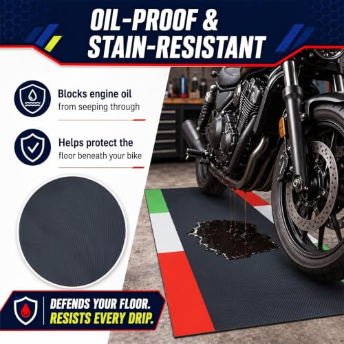 Motorcycle Mat Garage Floor Rug Washable Parking Mats for Garage Floors Non Slip Oil Absorbent Pad Rubber Backing Layer Protects Floor