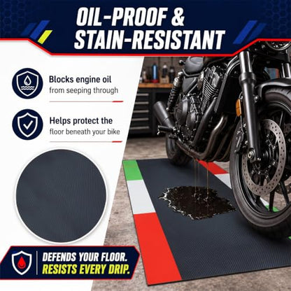 Motorcycle Mat Garage Floor Rug Washable Parking Mats for Garage Floors Non Slip Oil Absorbent Pad Rubber Backing Layer Protects Floor