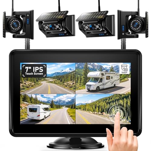 4 Magentic Solar Wireless Backup Camera HD1080P DVR 7" Touchscreen Monitor