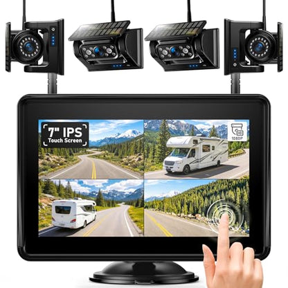 4 Magentic Solar Wireless Backup Camera HD1080P DVR 7" Touchscreen Monitor