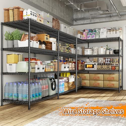 81.5''W Storage Shelves 3680LBS Garage Shelving Heavy Duty 4 Tier Metal Shelving Unit Adjustable Wire Shelf and Storage Pantry Shelves for Kitchen Garage (2 Count)
