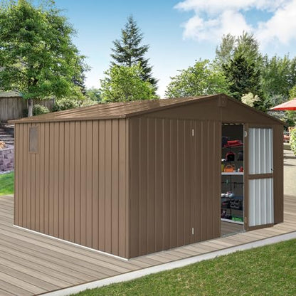 Large Galvanized Steel Storage Shed 11' x 9' with Windows & Lockable Door