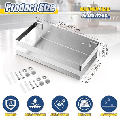 2 Pieces Stainless Steel Shelf Bathroom Shower Floating Shelves Wall Mounted Shower Caddy Basket Shelf Storage Organizer Shelves for Bathroom (2 Count)