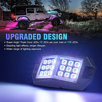 18 LED Rock Lights 10 Pods Wide Angle Bluetooth Wheel Well Lights (10 Count)
