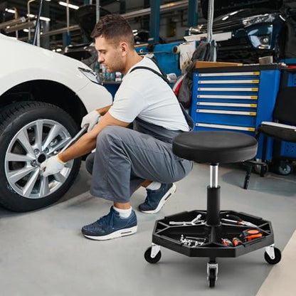 Rolling Mechanic Stool with Removable Tool Tray & Padded Cushion