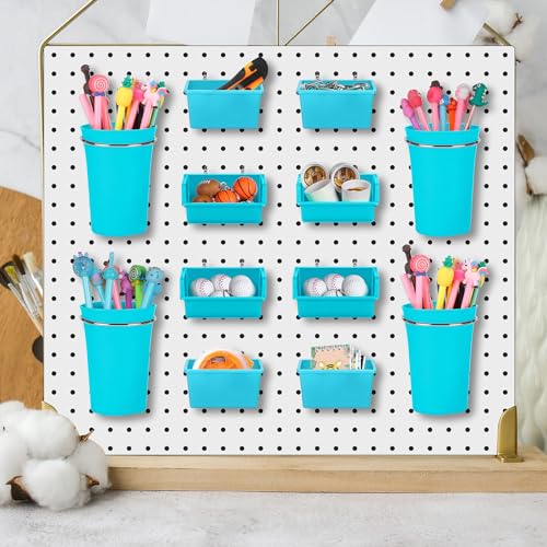 20 Pcs Pegboard Bins and Cups with Hooks and Loops Peg Assortment Organizer Accessories Various Tool Organizer Pegboard Baskets Set for Garage Workshop Workbench Office