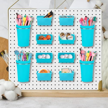 20 Pcs Pegboard Bins and Cups with Hooks and Loops Peg Assortment Organizer Accessories Various Tool Organizer Pegboard Baskets Set for Garage Workshop Workbench Office