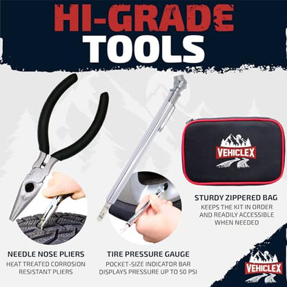 Tubeless Tire Repair Kit with Aluminum T Handle Tools and Pliers