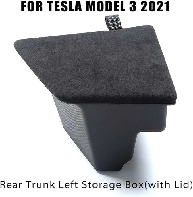 GGCLIMAX Rear Trunk Left Side Storage Box Compatible for Tesla Model 3 2020-2023 TPE+Flocking Material Black Trunk Organizer With Drawstring Partition Decoration Car Accessories